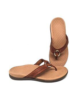 Vionic Tide Aloe Mocha Leather Flip Flop Sandals Women's Size 10